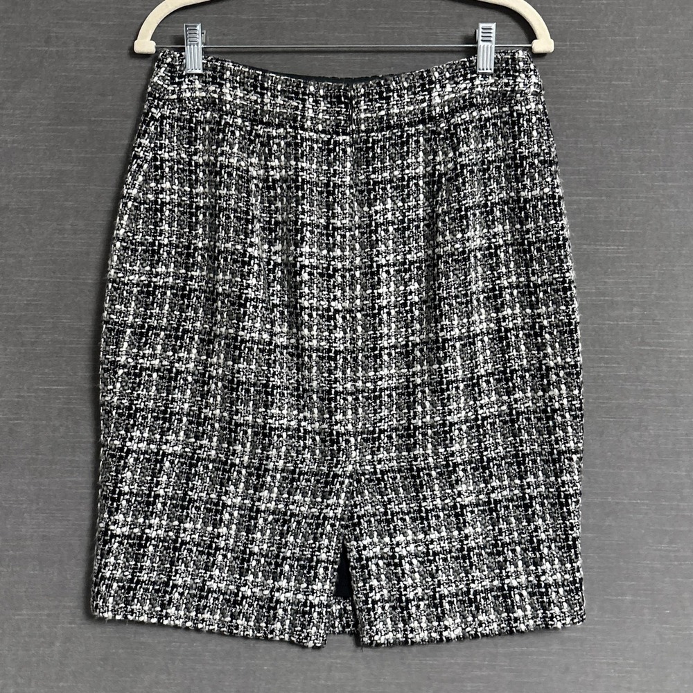 Banana Republic Skirt 6 Pencil Black White Plaid Tweed Boucle Career Preppy Work